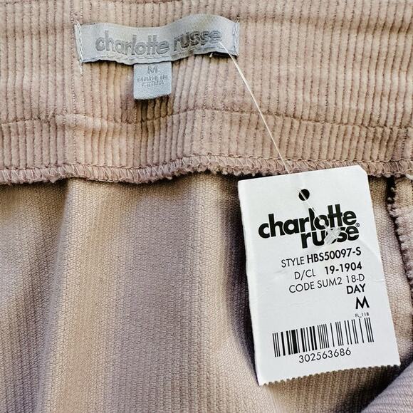 Charlotte Russe Beige Corduroy Button Front Patch Pickets Mini Skirt Medium NEW - Picture 2 of 10